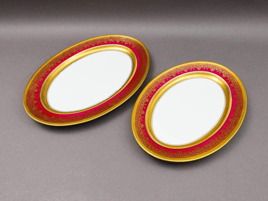 DW Porzellan Karlsbader Wertarbeit Fuchsia Gold Encrusted Oval Serving Platter 2