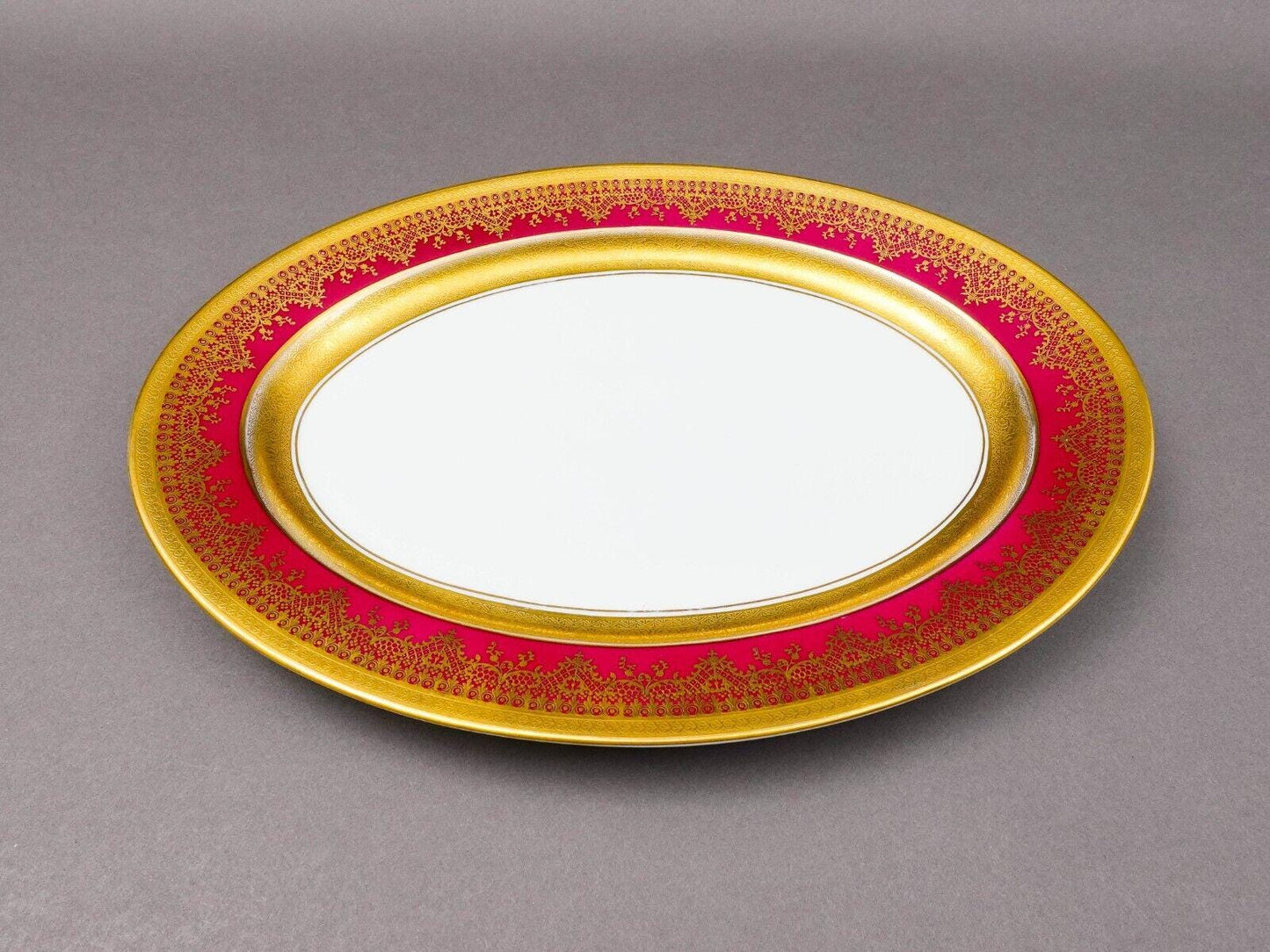 DW Porzellan Karlsbader Wertarbeit Fuchsia Gold Encrusted Oval Serving Platter 2