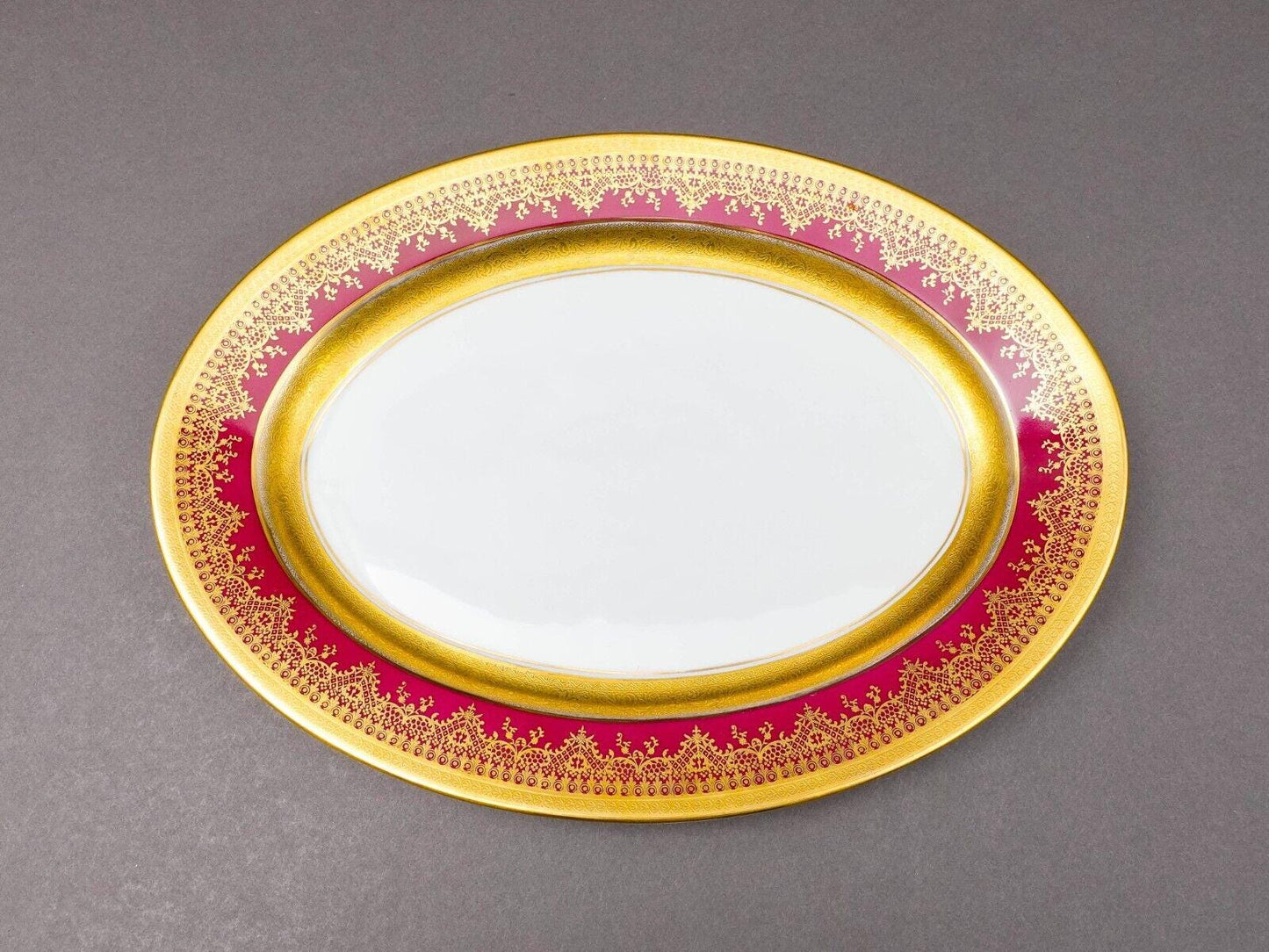 DW Porzellan Karlsbader Wertarbeit Fuchsia Gold Encrusted Oval Serving Platter 2