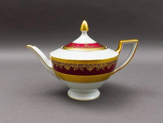 DW Porzellan Karlsbader Wertarbeit Germany Fuchsia Gold Encrusted Lidded Tea Pot