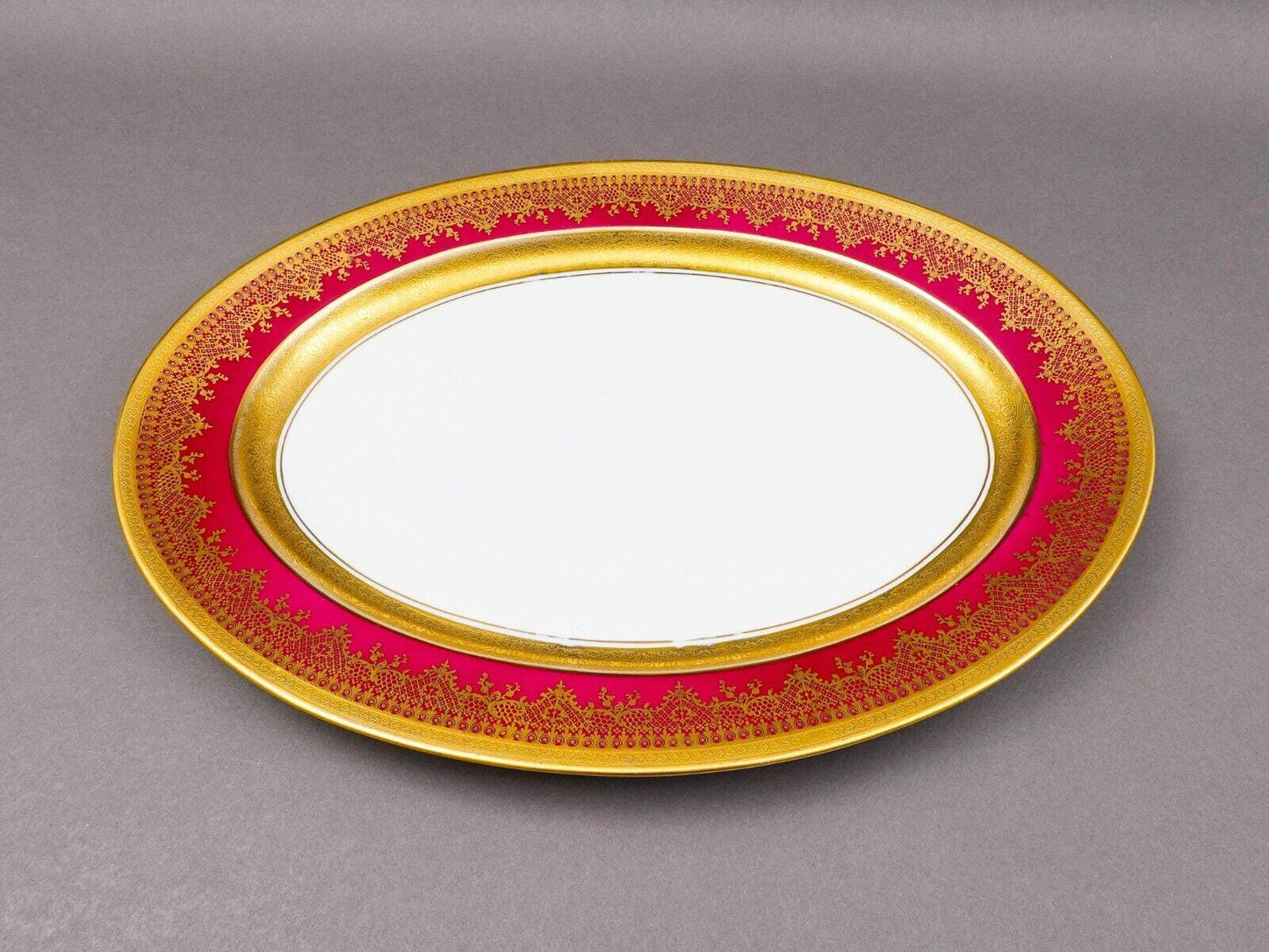 DW Porzellan Karlsbader Wertarbeit Fuchsia Gold Encrusted Oval Serving Platter 2