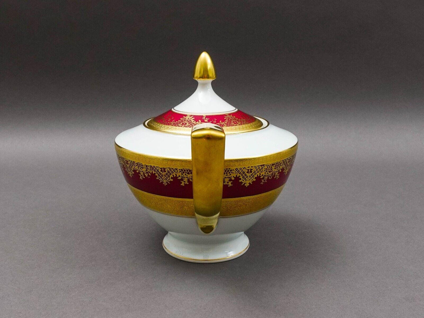DW Porzellan Karlsbader Wertarbeit Germany Fuchsia Gold Encrusted Lidded Tea Pot
