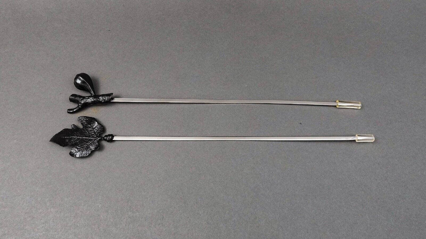 Michael Aram Fig Leaf Kebab & Skewer Acacia Wood Grilling Platter Set New