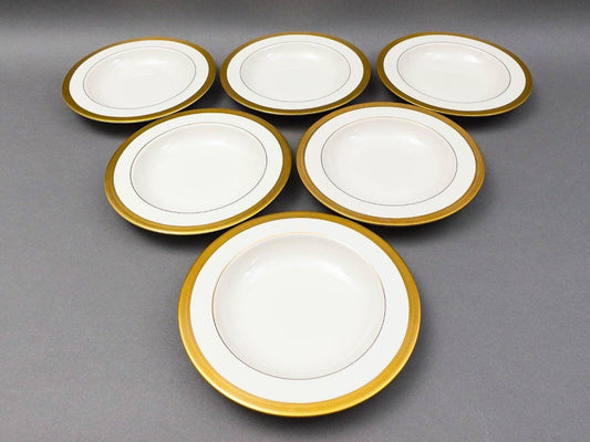 Lenox Lowell Fine Bone China Gold Encrusted Rimmed 9" Soup Bowl Set Of 6