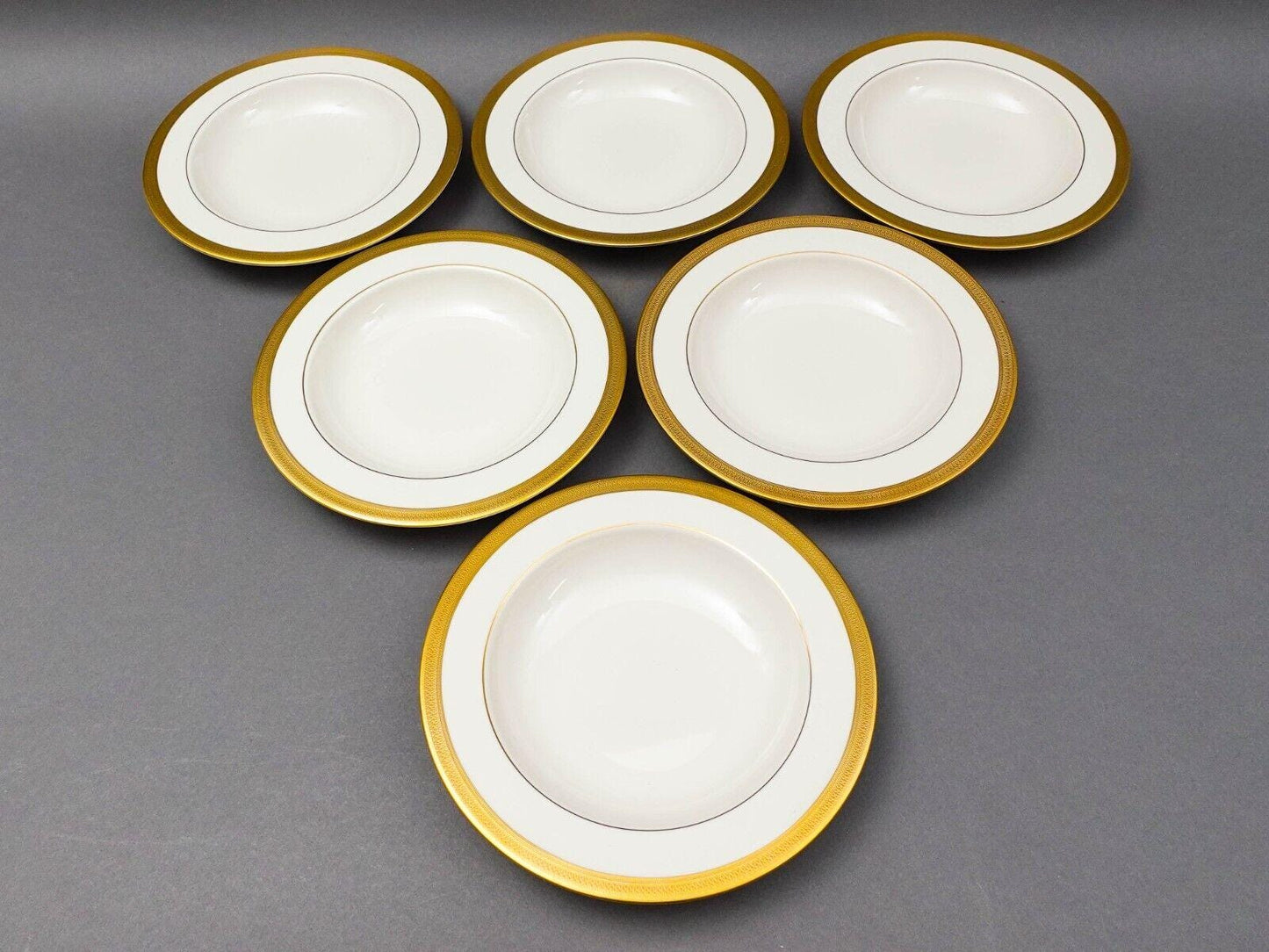 Lenox Lowell Fine Bone China Gold Encrusted Rimmed 9" Soup Bowl Set Of 6