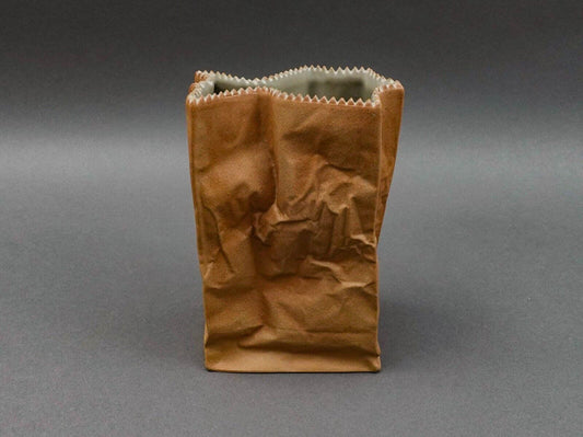 Rosenthal Germany Tapio Wirkkala Pop Art Crinkle Brown Paper Bag Vase  7 3/4"