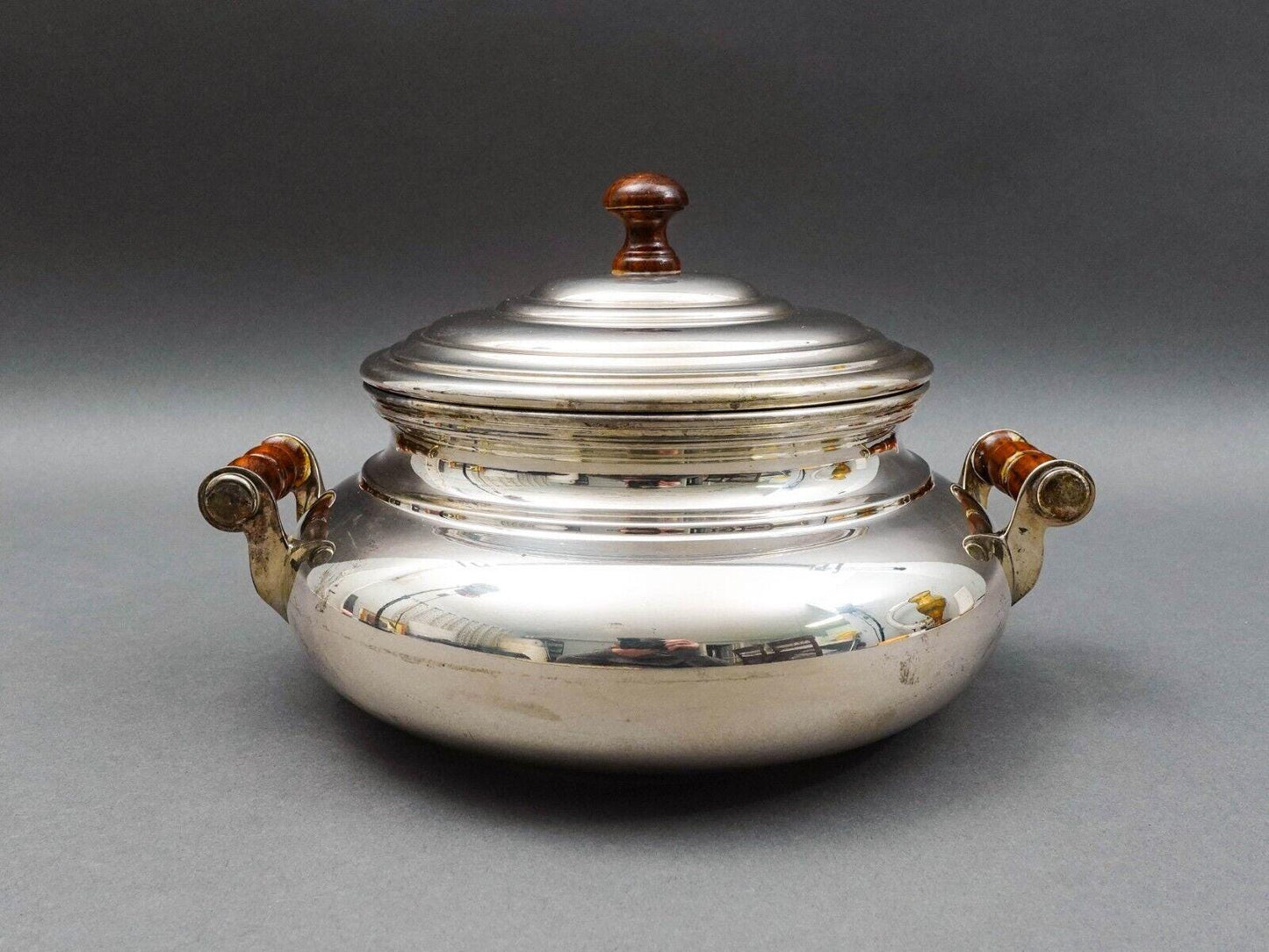 Christofle Geneve 800 Silver Covered Soup Serving Tureen Wood Finial & Handles