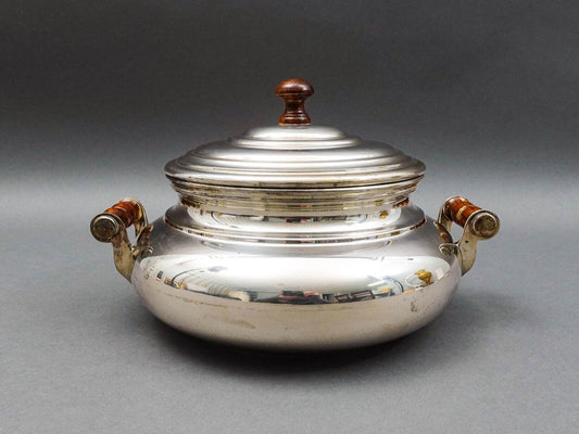 Christofle Geneve 800 Silver Covered Soup Serving Tureen Wood Finial & Handles