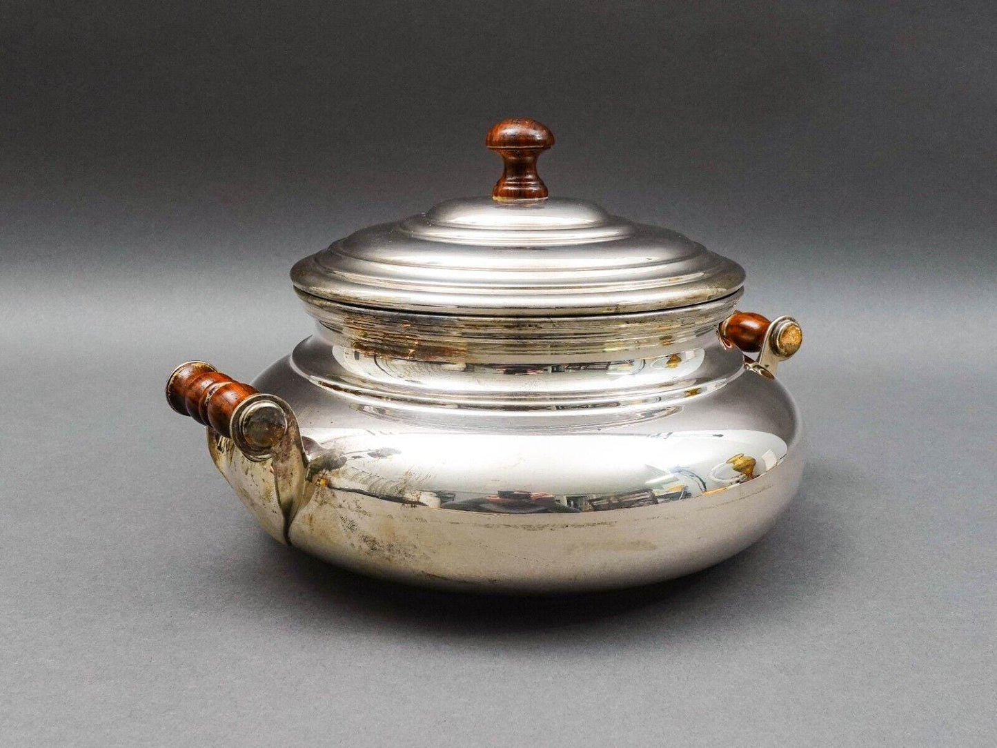 Christofle Geneve 800 Silver Covered Soup Serving Tureen Wood Finial & Handles