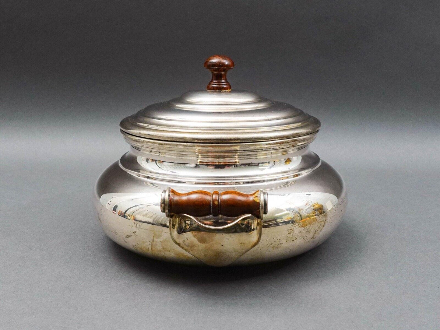 Christofle Geneve 800 Silver Covered Soup Serving Tureen Wood Finial & Handles