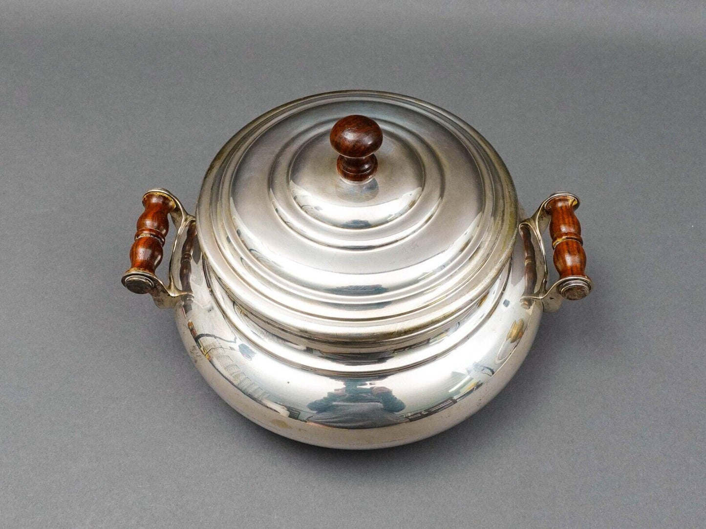 Christofle Geneve 800 Silver Covered Soup Serving Tureen Wood Finial & Handles