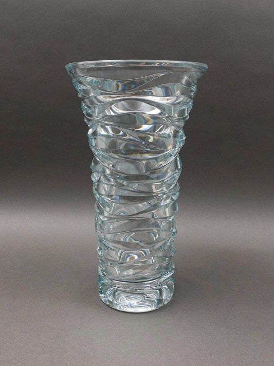 Tiffany & Co Emil Brost Waves Huge  Heavy Crystal Statement Vase 14 1/2" (Read)