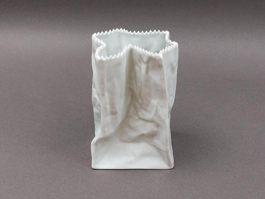 Rosenthal Germany Tapio Wirkkala Vintage Pop Art Crinkle White Paper Bag Vase 6"