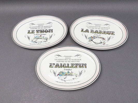 Gien France Les Adventures Du Mareyeur Thon Barbue L'Aiglefin Oval Fish Plates 3