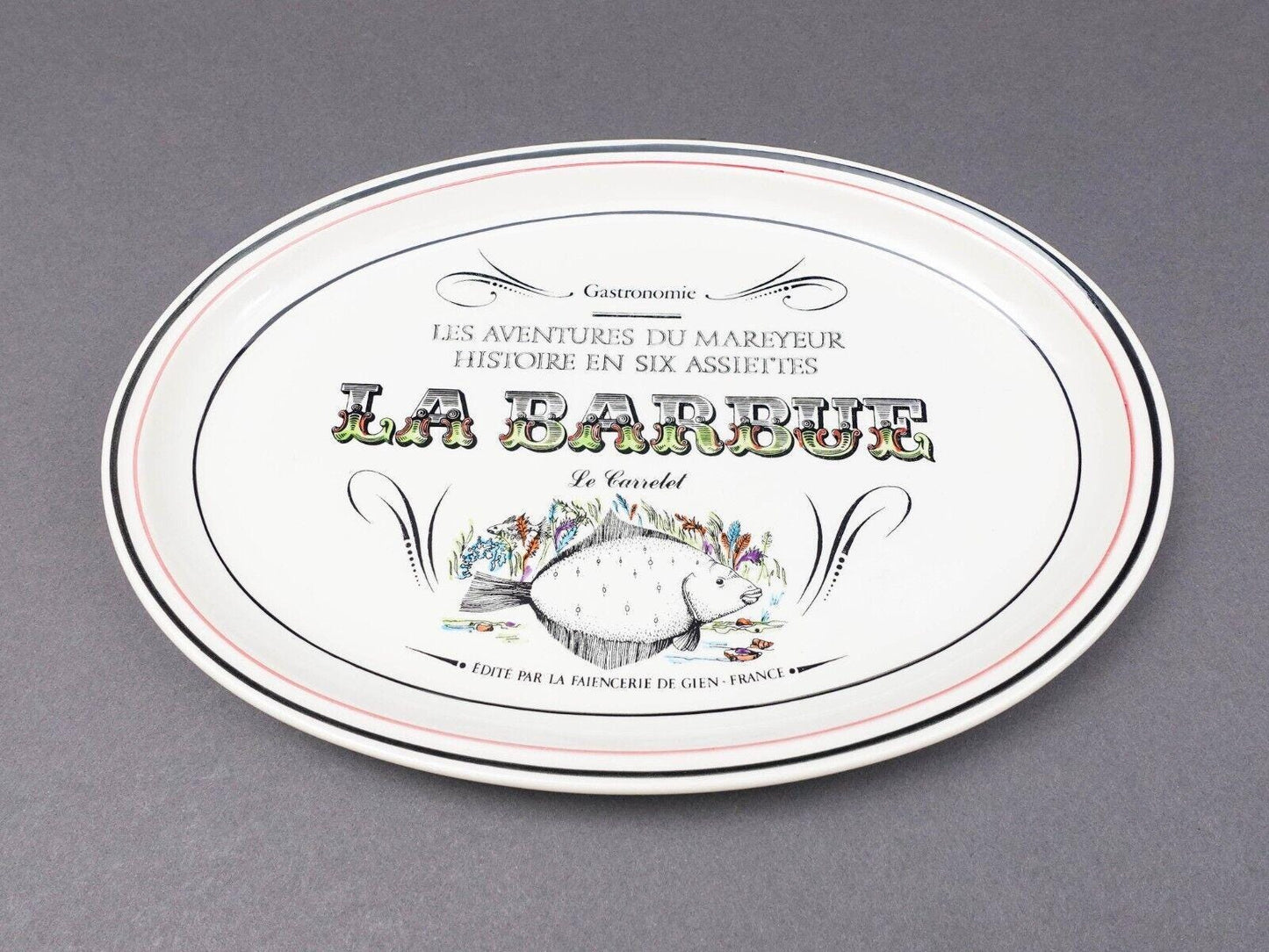 Gien France Les Adventures Du Mareyeur Thon Barbue L'Aiglefin Oval Fish Plates 3