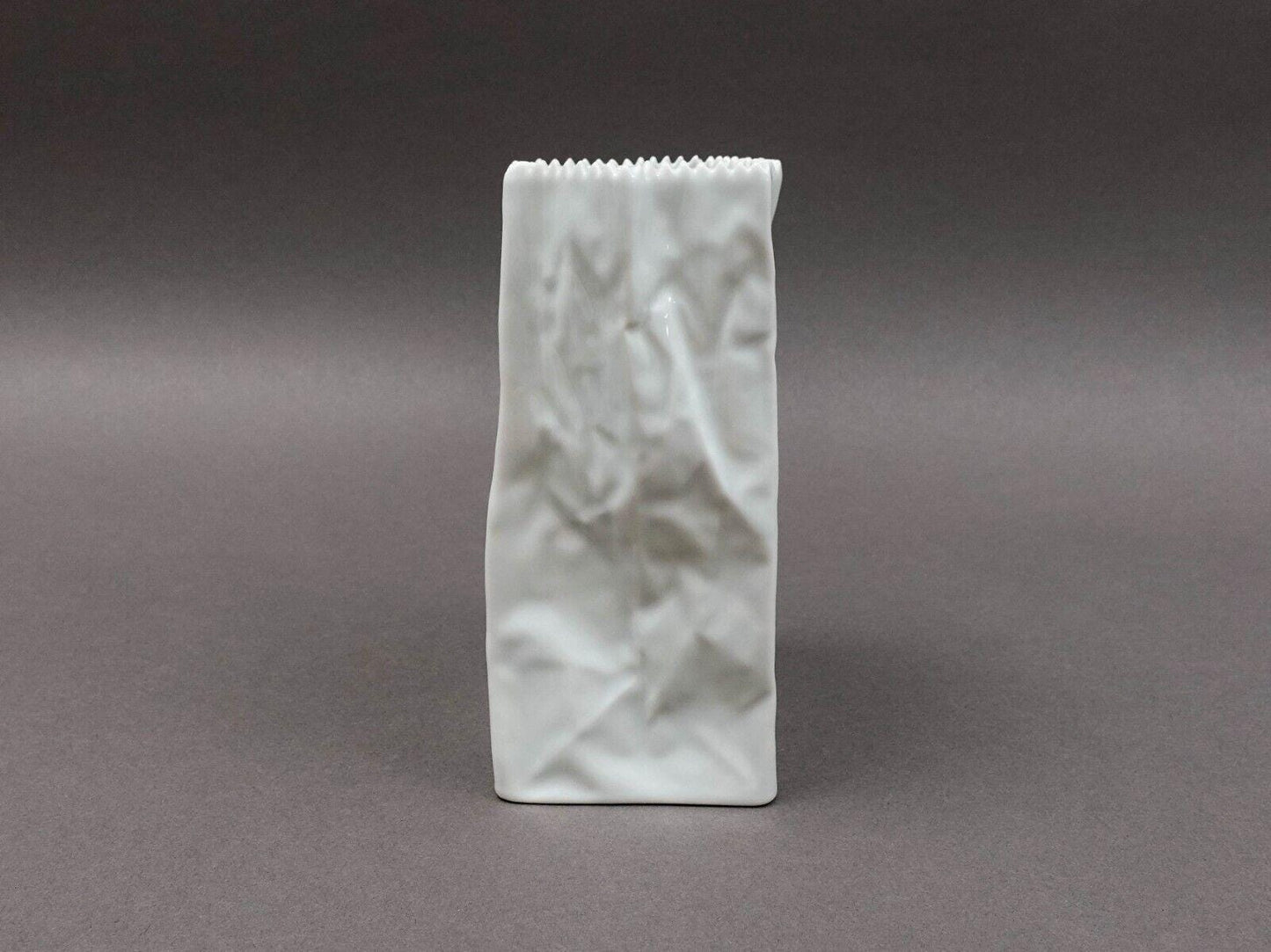 Rosenthal Germany Tapio Wirkkala Vintage Pop Art Crinkle White Paper Bag Vase 6"