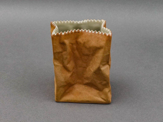 Rosenthal Germany Tapio Wirkkala Pop Art Crinkle Brown Paper Bag Vase 4 1/2"