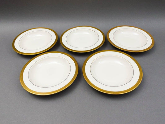Lenox Lowell Fine Bone China Gold Encrusted Rimmed 9" Soup Bowl Set Of 5