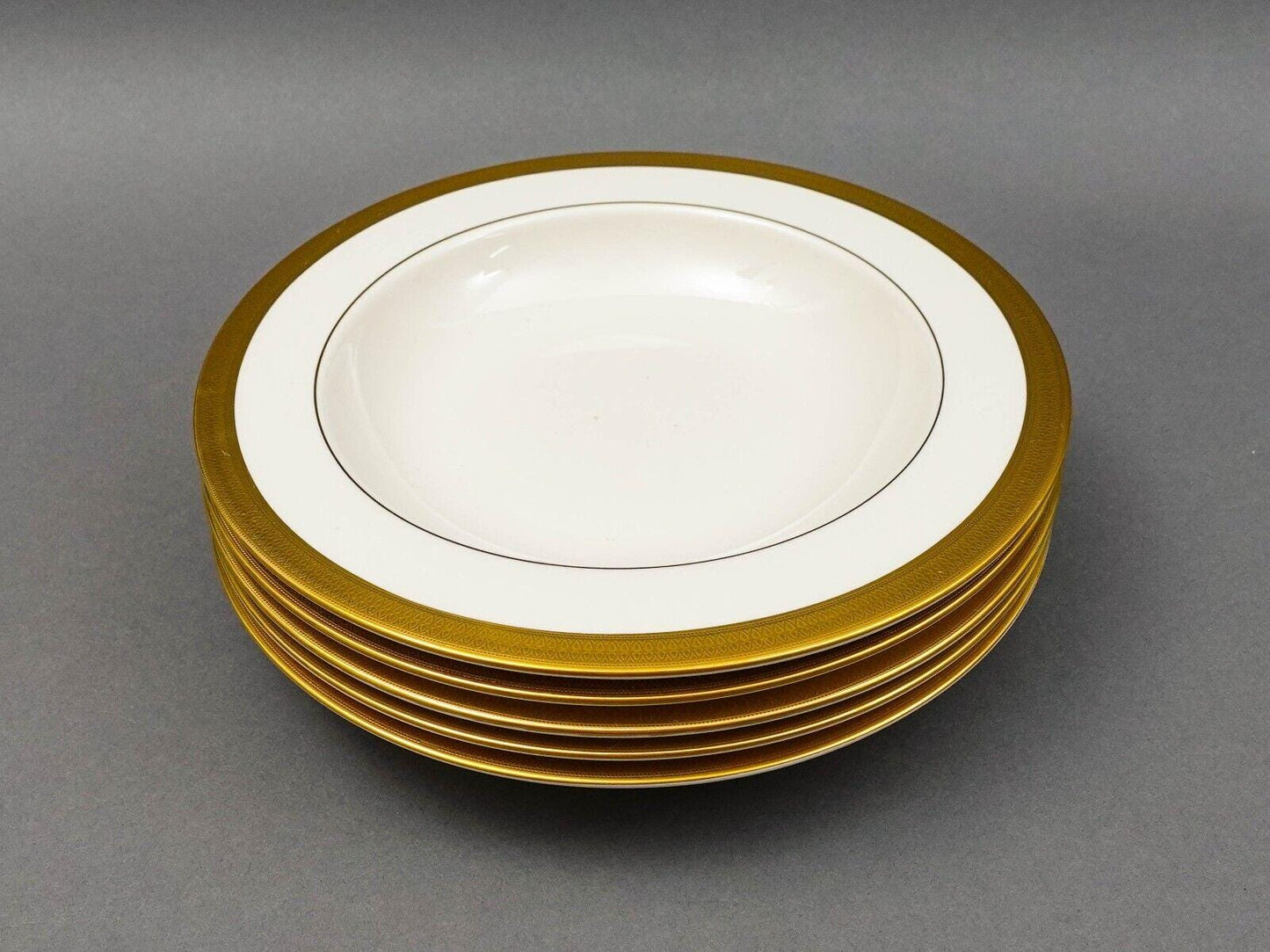 Lenox Lowell Fine Bone China Gold Encrusted Rimmed 9" Soup Bowl Set Of 5