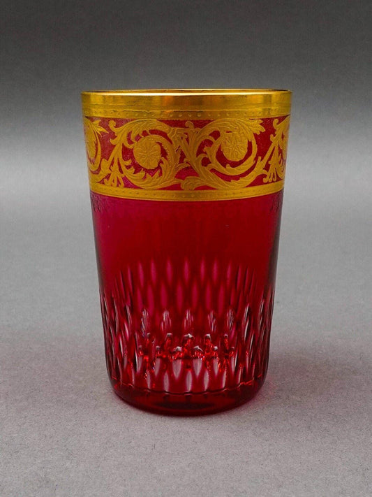 Saint St Louis Crystal France Thistle Red & Gold Encrusted Tea Tumbler Glass