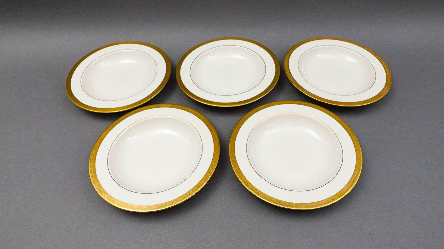 Lenox Lowell Fine Bone China Gold Encrusted Rimmed 9" Soup Bowl Set Of 5