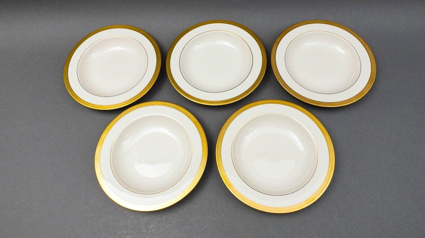 Lenox Lowell Fine Bone China Gold Encrusted Rimmed 9" Soup Bowl Set Of 5