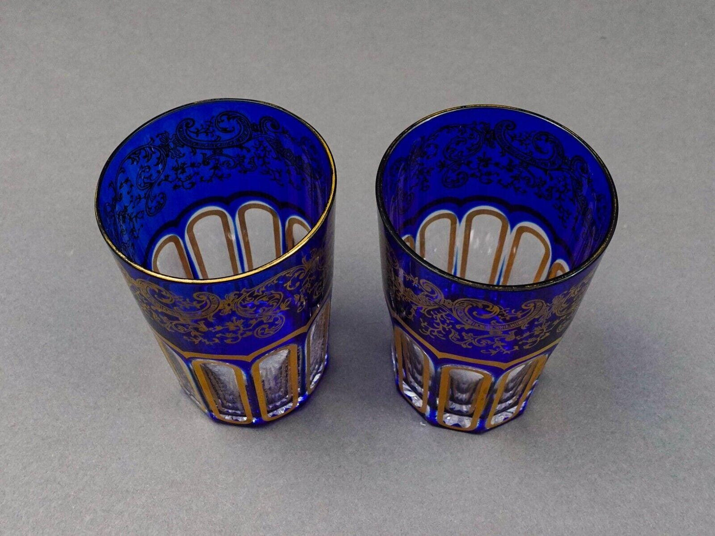 Saint St Louis Crystal France Rabat Blue Gold Gilded Tea Tumbles Glass Set Of 2