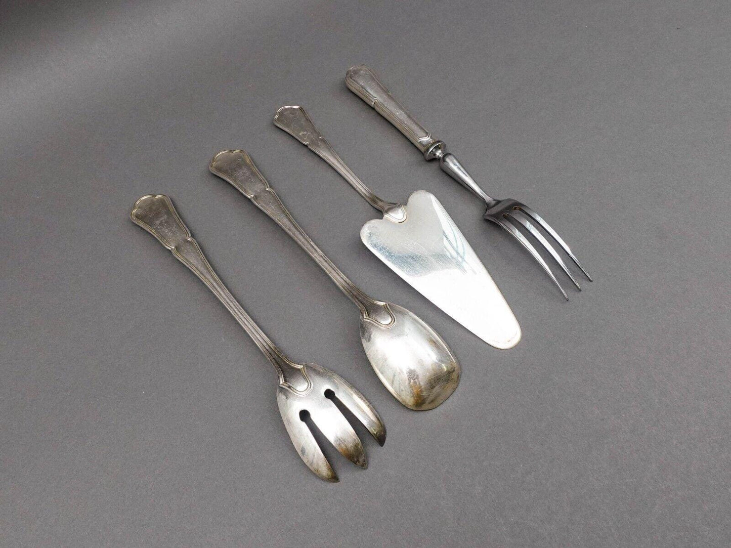 Ercuis France Silver Plate 4 Piece Salad Server Pie Server Meat Fork Serving Set