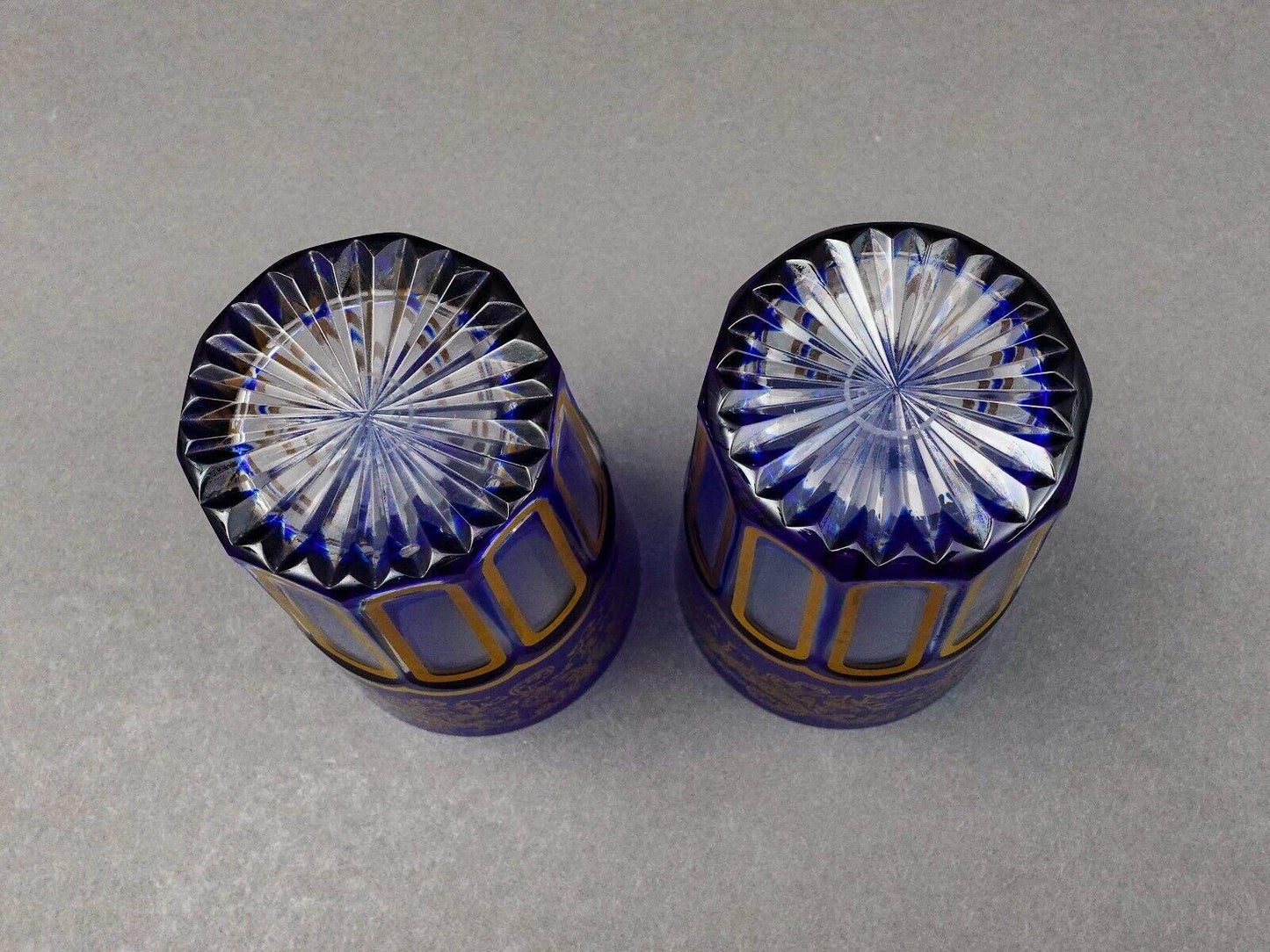 Saint St Louis Crystal France Rabat Blue Gold Gilded Tea Tumbles Glass Set Of 2