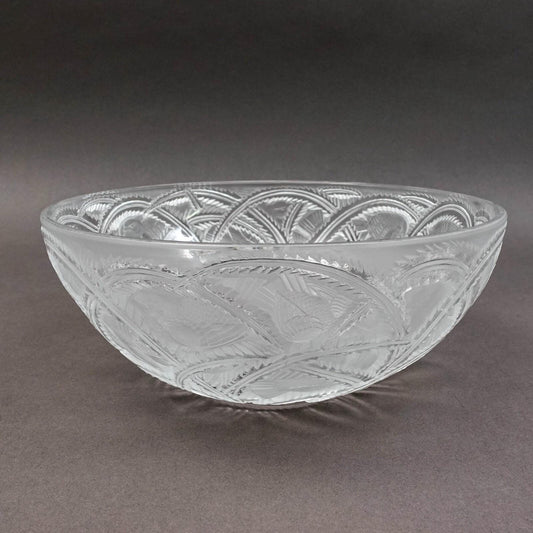Lalique Crystal France Signed Pinsons Finches Birds Glass Centerpiece Bowl 9.25"
