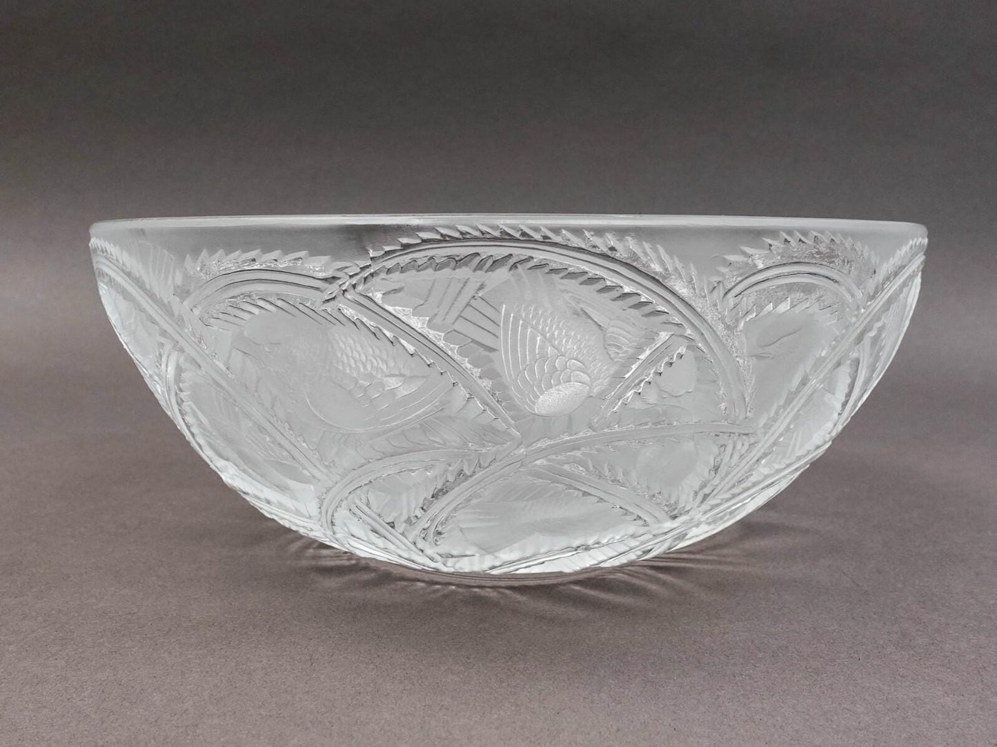 Lalique Crystal France Signed Pinsons Finches Birds Glass Centerpiece Bowl 9.25"