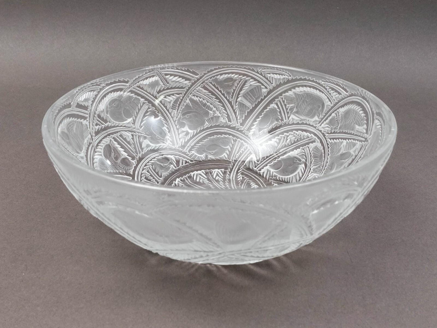 Lalique Crystal France Signed Pinsons Finches Birds Glass Centerpiece Bowl 9.25"