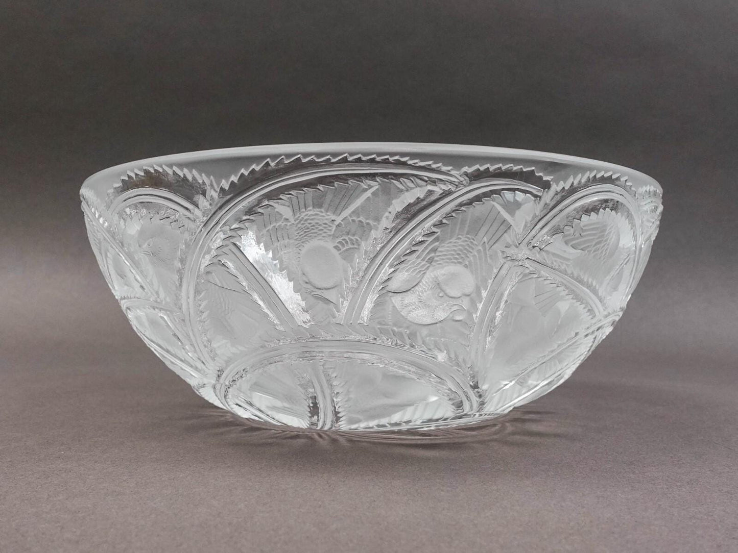 Lalique Crystal France Signed Pinsons Finches Birds Glass Centerpiece Bowl 9.25"