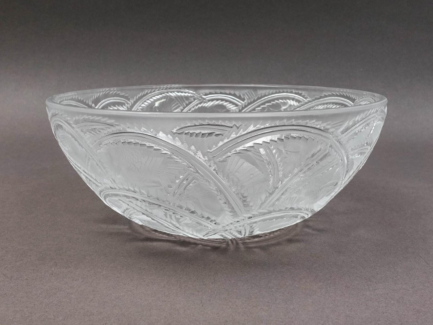Lalique Crystal France Signed Pinsons Finches Birds Glass Centerpiece Bowl 9.25"