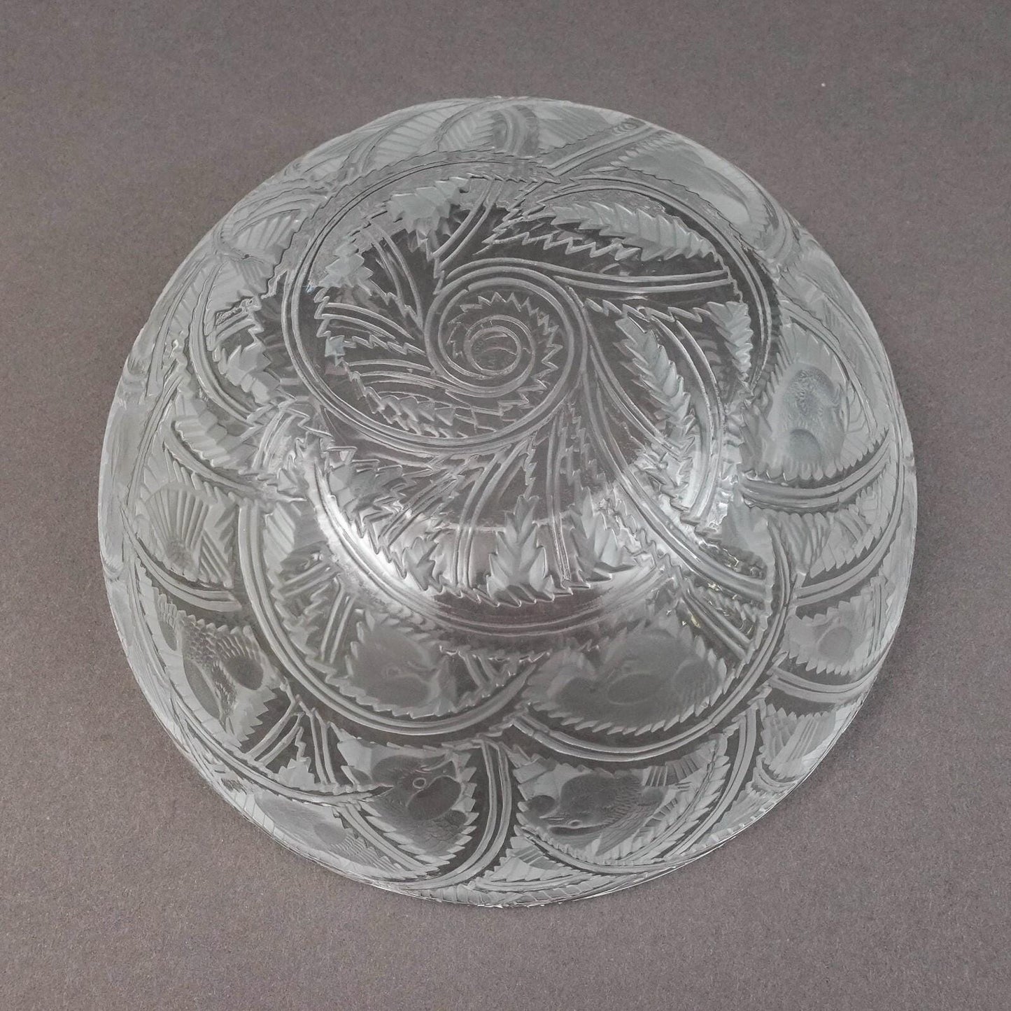 Lalique Crystal France Signed Pinsons Finches Birds Glass Centerpiece Bowl 9.25"