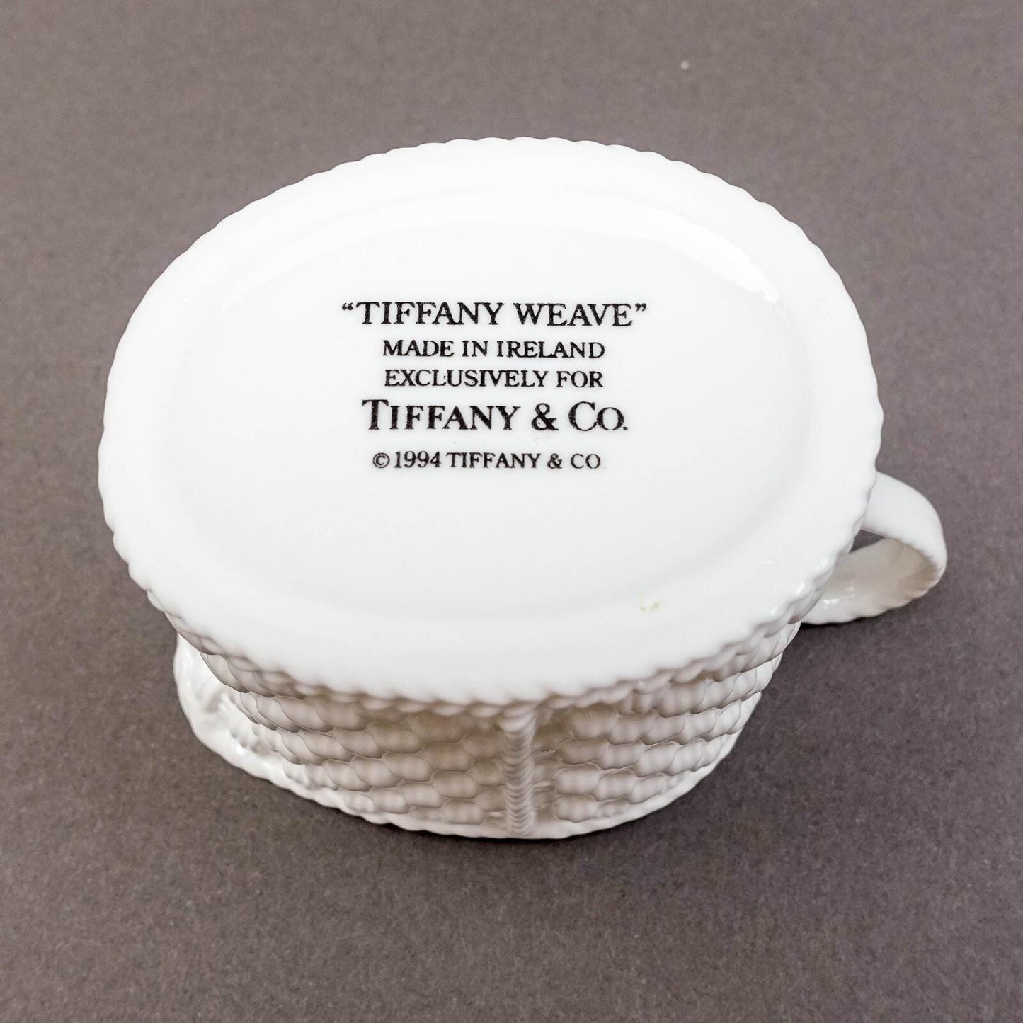 Tiffany & Co. Ireland "Tiffany Weave" White Porcelain Creamer Jug 1994