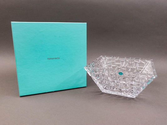 Tiffany & Co Crystal Germany Sierra Large 9" Square Art Glass Bowl With Box