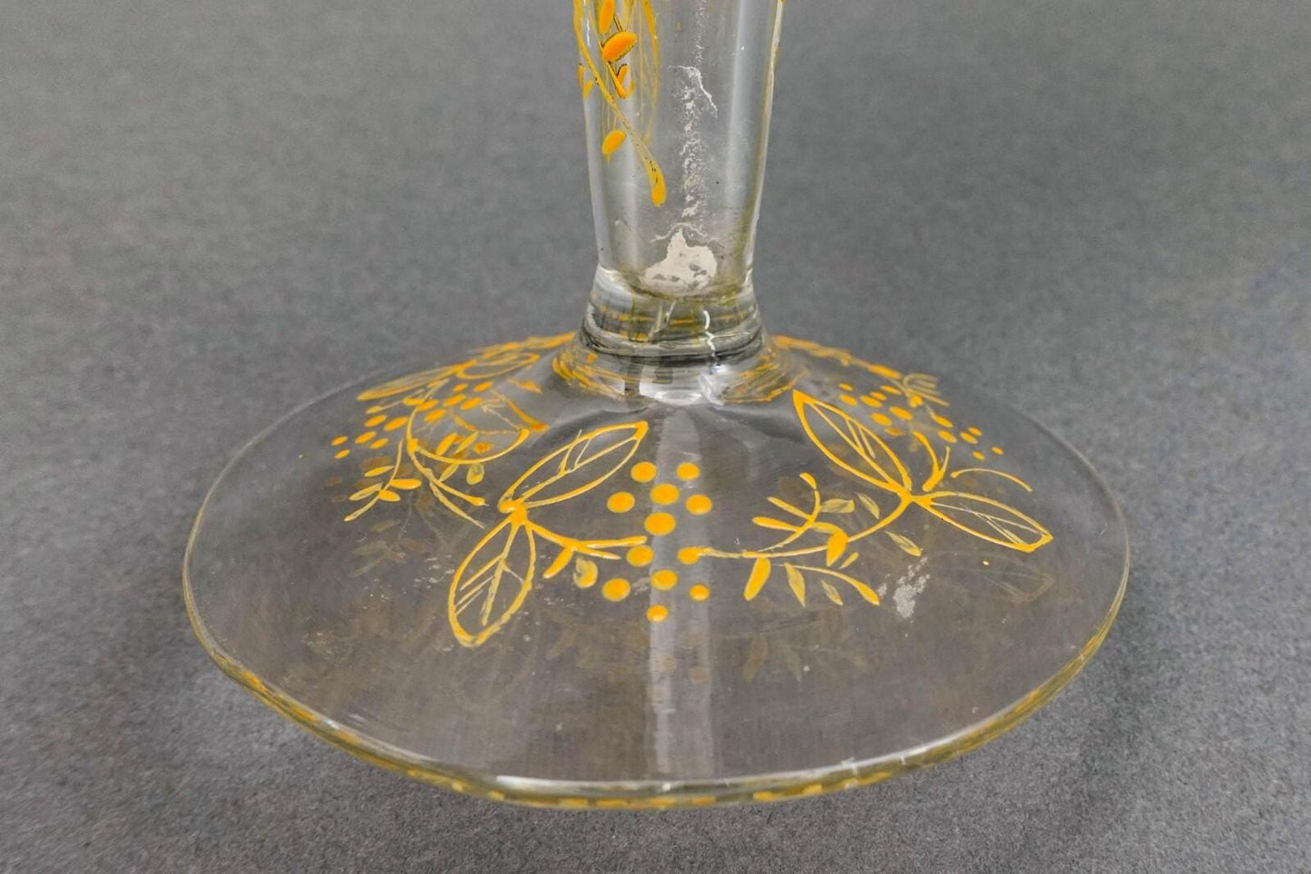 Bohemian Moser Type Floral Gold Gilt Optic Molded Art Glass Trumpet Vase 12"