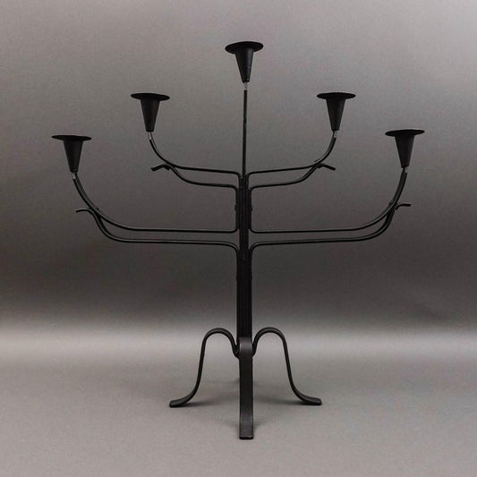 Vintage Spanish Brutalist Wrought Iron Candelabra 5 Candle Holder