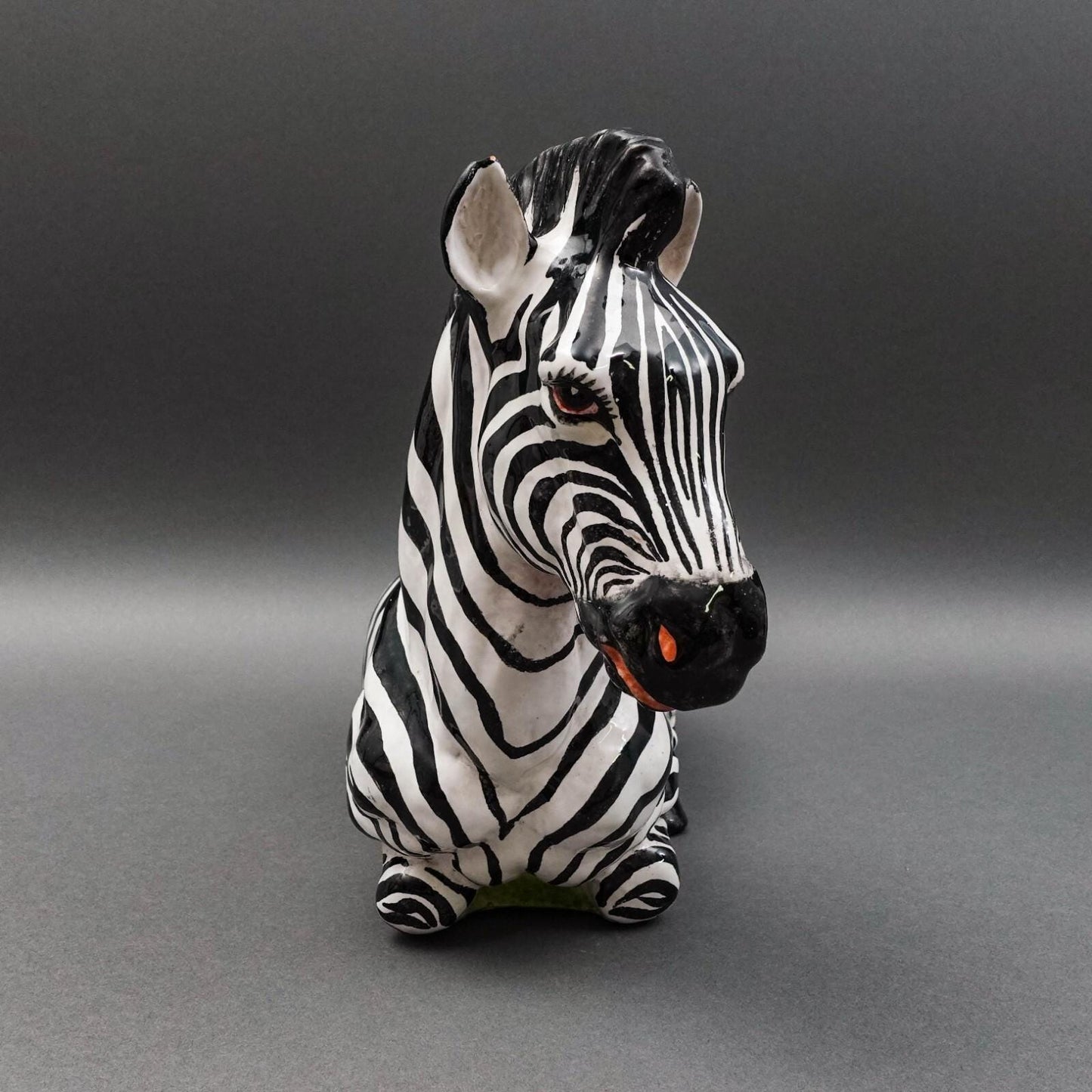 Italian Vintage Large Hand Painted Glazed Terracotta Pottery Zebra Sculpture 16"