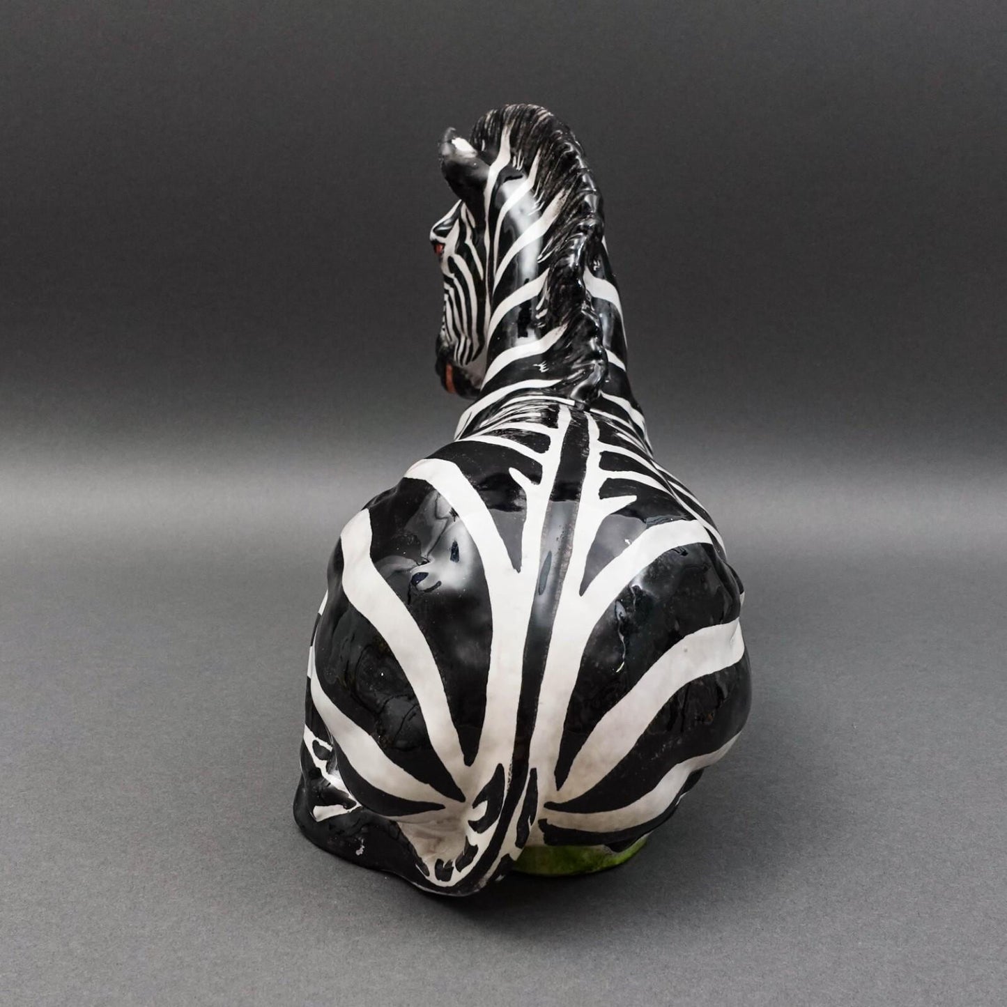 Italian Vintage Large Hand Painted Glazed Terracotta Pottery Zebra Sculpture 16"