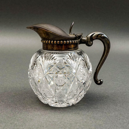Hawkes NY Signed Sterling Silver Brilliant Cut Crystal Glass Syrup Jug Pitcher