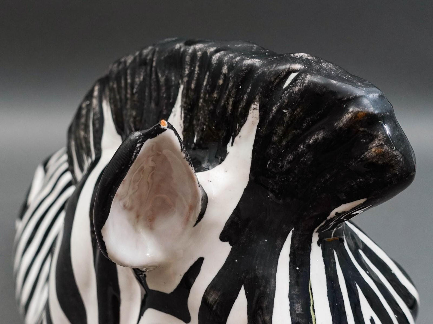 Italian Vintage Large Hand Painted Glazed Terracotta Pottery Zebra Sculpture 16"