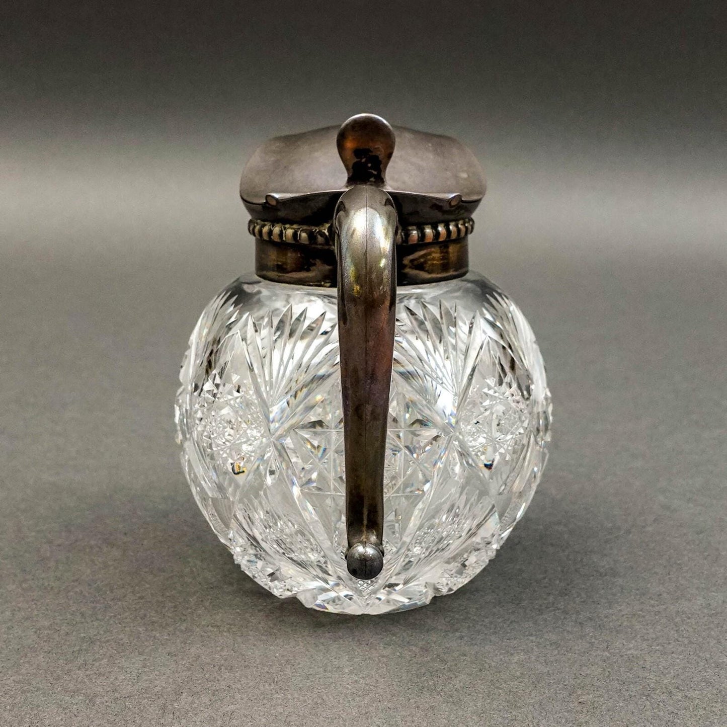 Hawkes NY Signed Sterling Silver Brilliant Cut Crystal Glass Syrup Jug Pitcher