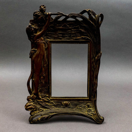 Antique Cast Bronze Art Nouveau Maiden 4" x 6" Picture Photo Easel Frame