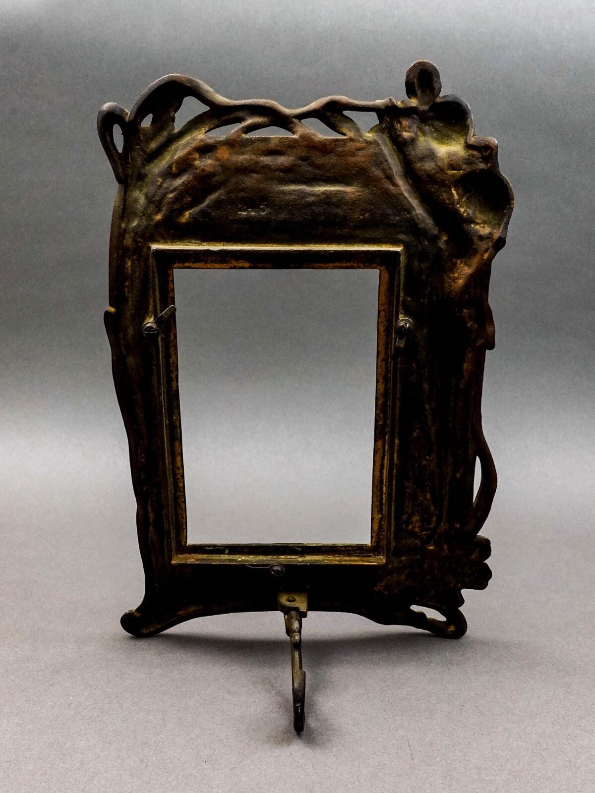 Antique Cast Bronze Art Nouveau Maiden 4" x 6" Picture Photo Easel Frame