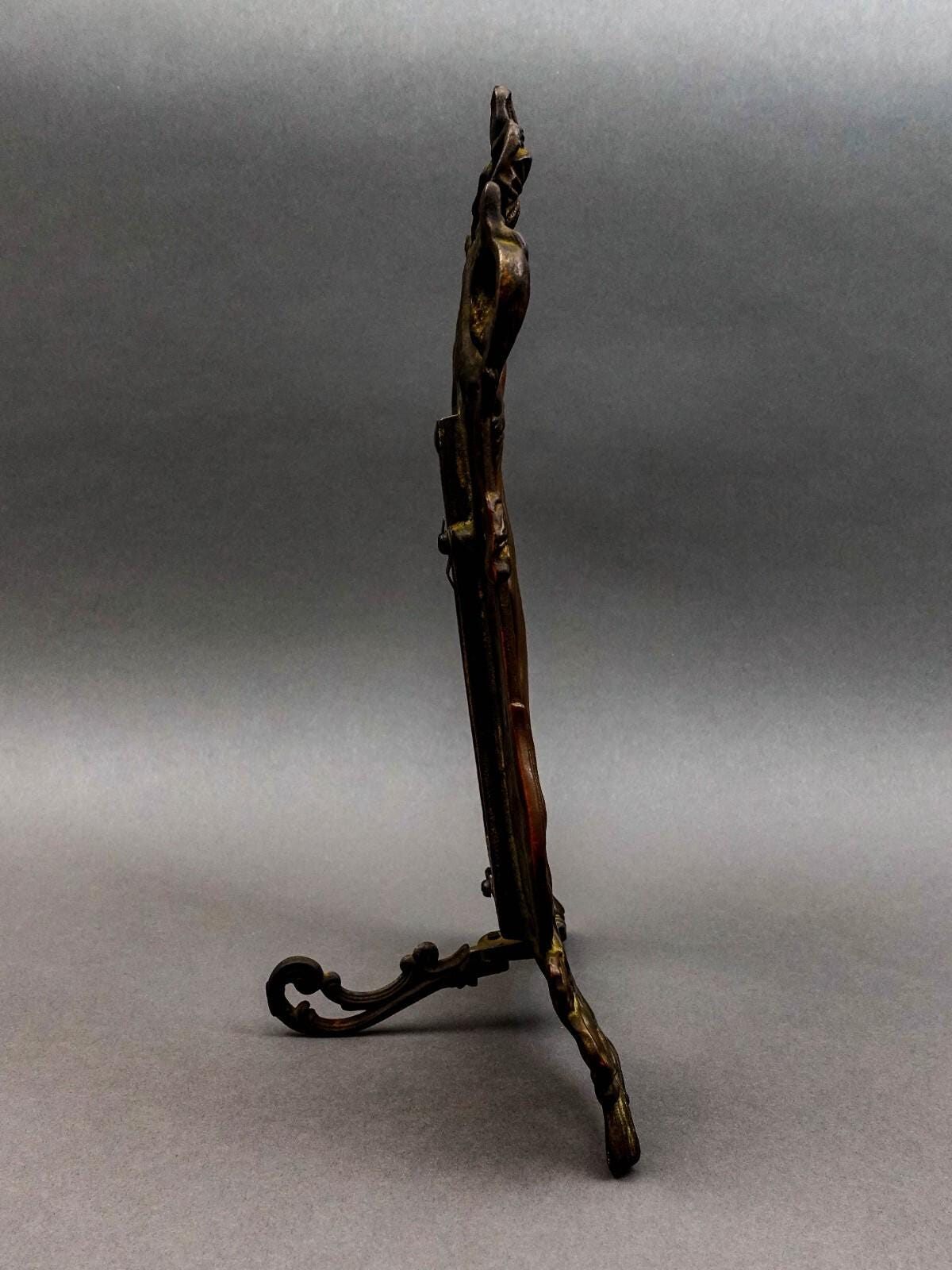 Antique Cast Bronze Art Nouveau Maiden 4" x 6" Picture Photo Easel Frame