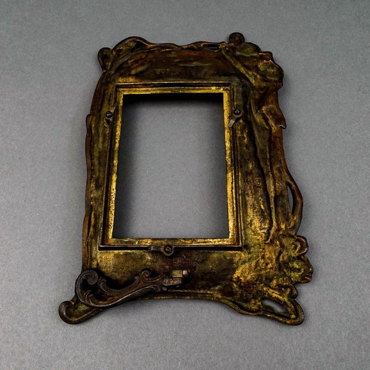 Antique Cast Bronze Art Nouveau Maiden 4" x 6" Picture Photo Easel Frame