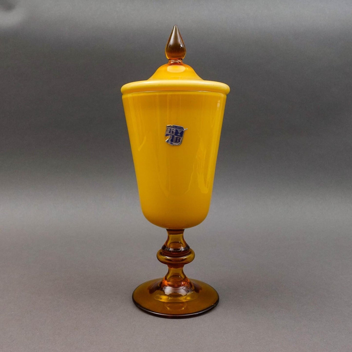 Empoli Italy For KB MCM Amber Cased Art Glass Lidded Apothecary Jar 13 1/2"