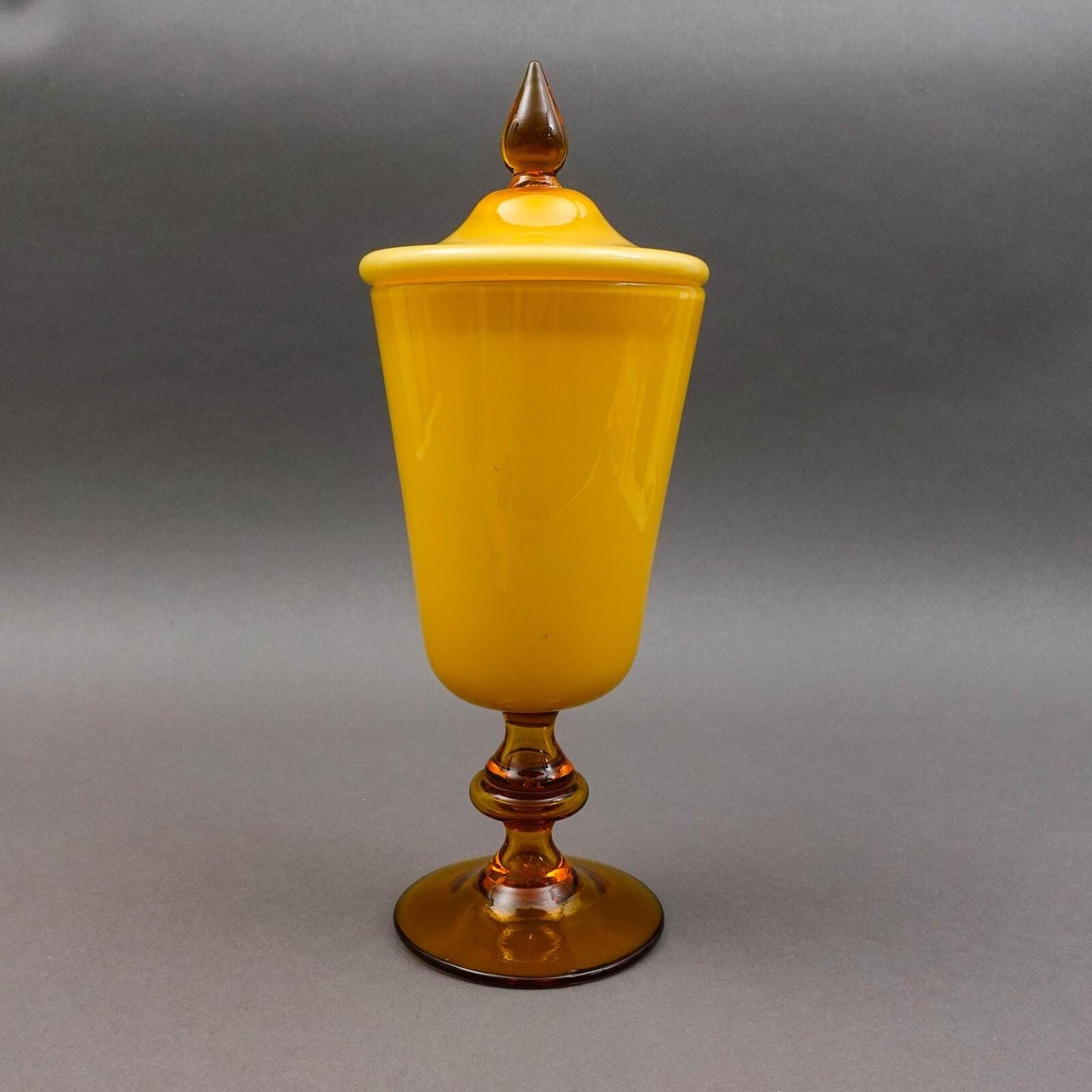 Empoli Italy For KB MCM Amber Cased Art Glass Lidded Apothecary Jar 13 1/2"